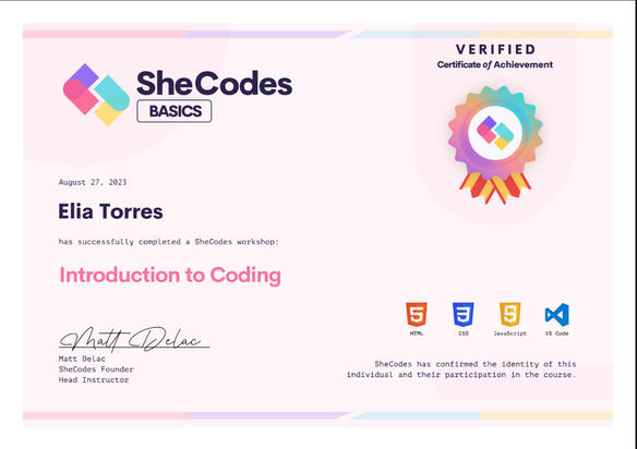 SheCodes Basics Certificate